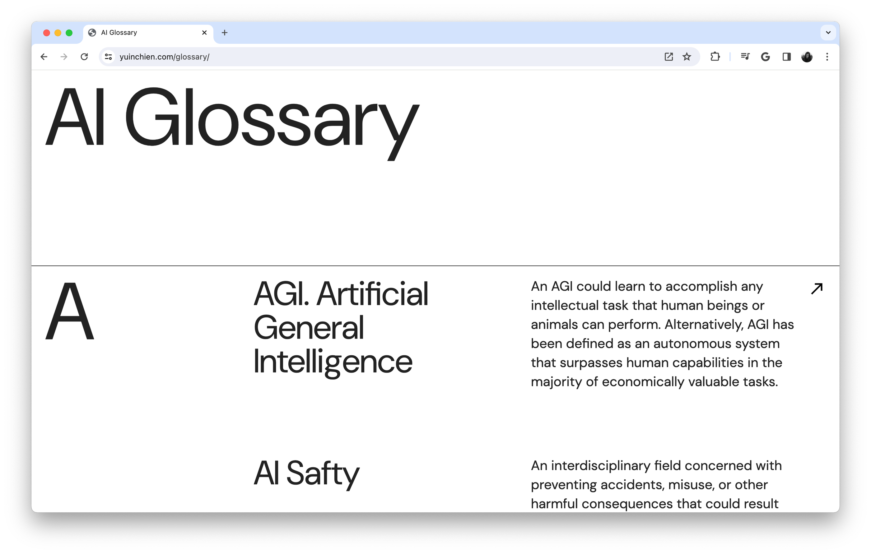 AI Glossary screenshot